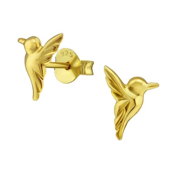 14k Gold Vermeil Ting Bird Stud Earrings - Picture 1 of 12